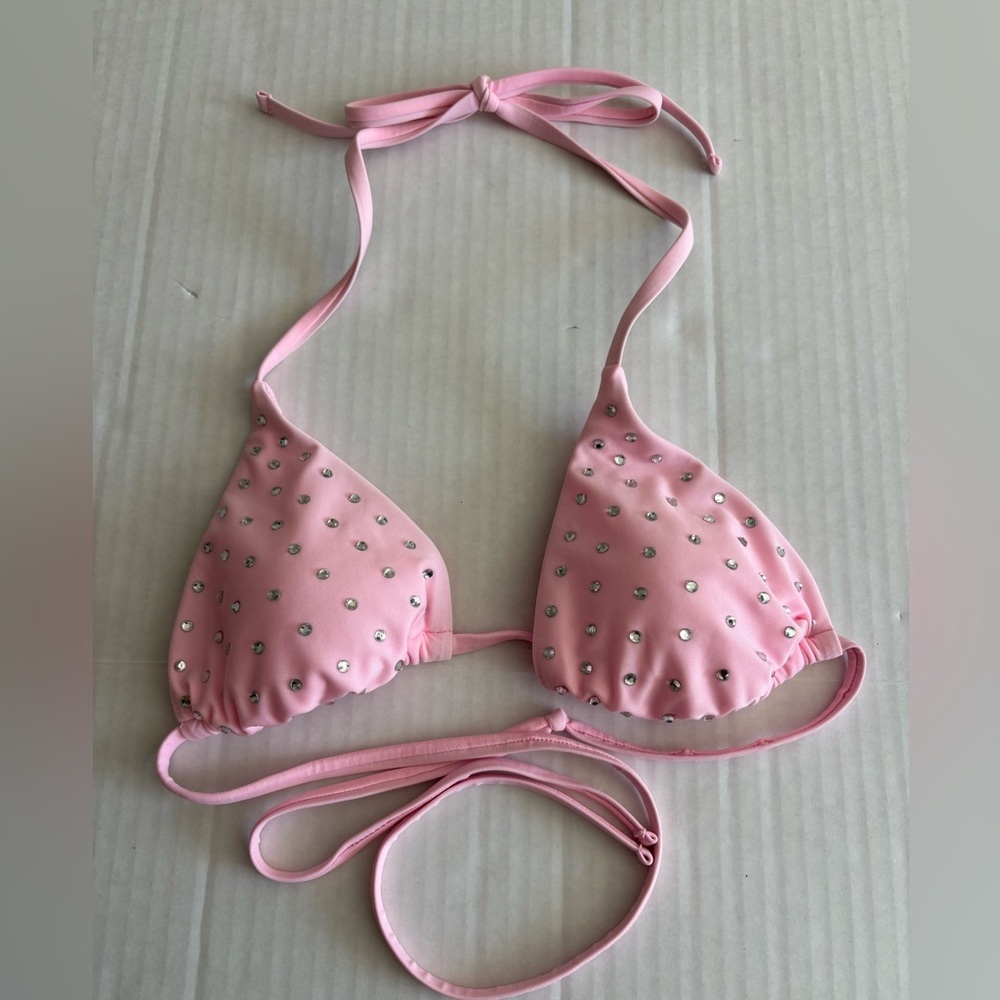 Baby pink rhinestone embellished triangle bikini top small